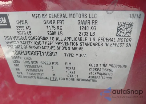 2015 Chevrolet Equinox 1Lt from USA, damaged, VIN 1GNFLFEKXFZ110807